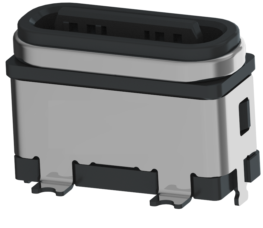 XB-TYPE C 8P-16 立贴防水母座H=6.80mm(带钢片)(全塑U型)